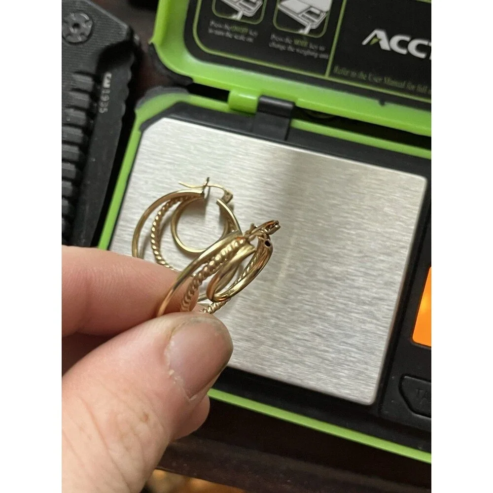 Vintage 14k Yellow Gold Triple Hoop Loop Earrings 3 Hoop Textured 4.3g Grams